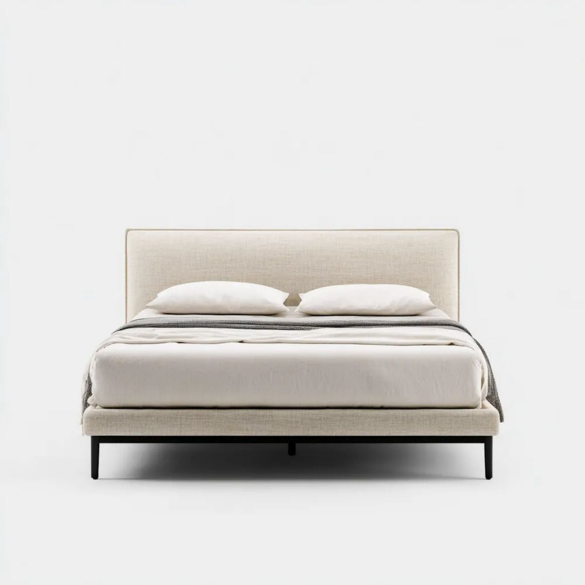 Łóżko dwuosobowe, Podwójne wyściełane łóżko w poliestrze z czarnym stalowym nóżkami, 160 x 200 cm