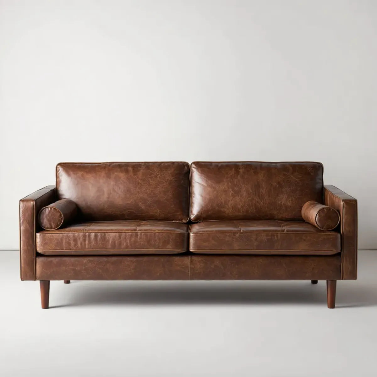 Sofa, 2-fotela Brązowy 190 x 85 x 82 cm wykonana ze sztucznej skóry PU z litymi nóżkami z drewna prostokątnego