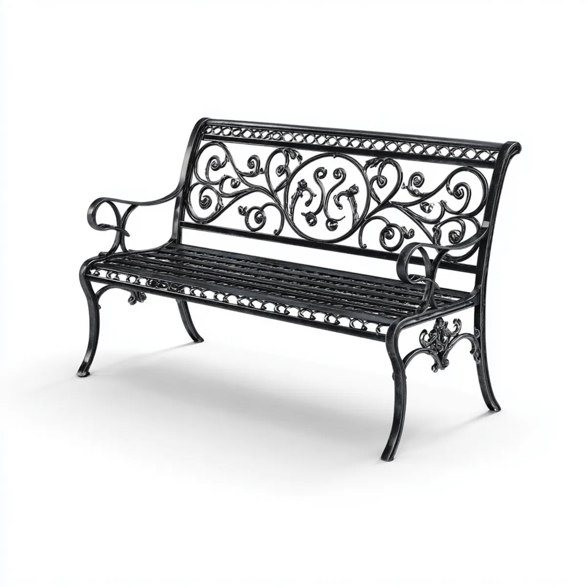 Ławka ogrodowa 2-fotelik czarny 127 x 61 x 85 cm Żeliwo prostokątne