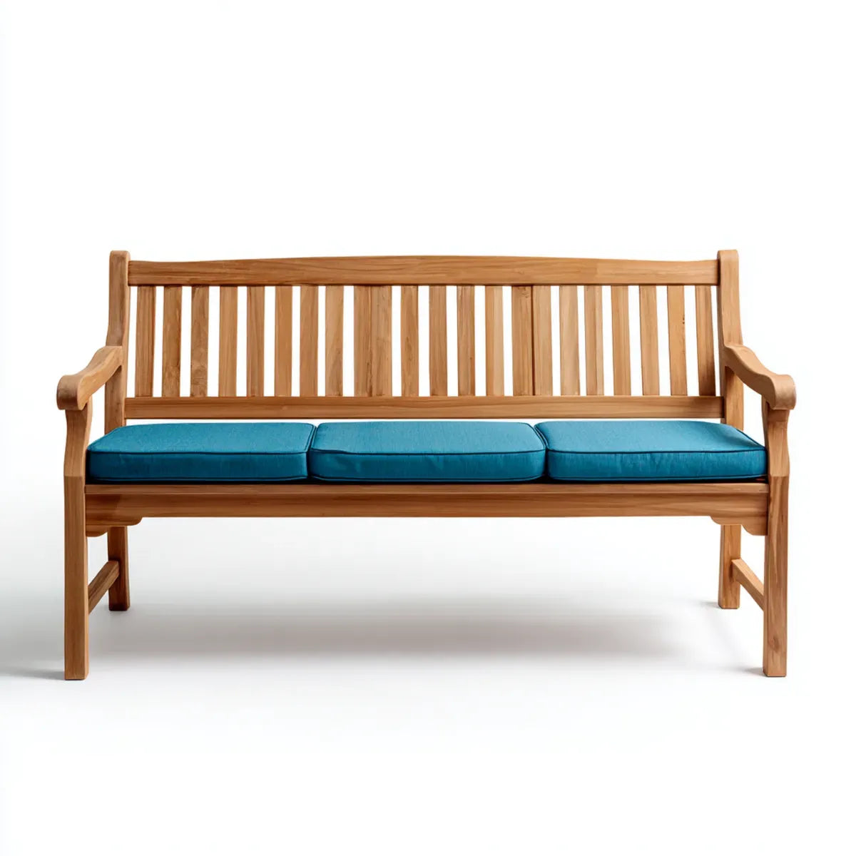 Ławka ogrodowa, 3-osobowa ławka ogrodowa Naturalna niebieski 150 x 65 x 95 cm z drewna tekowego z poliestrową poduszką siedzenia