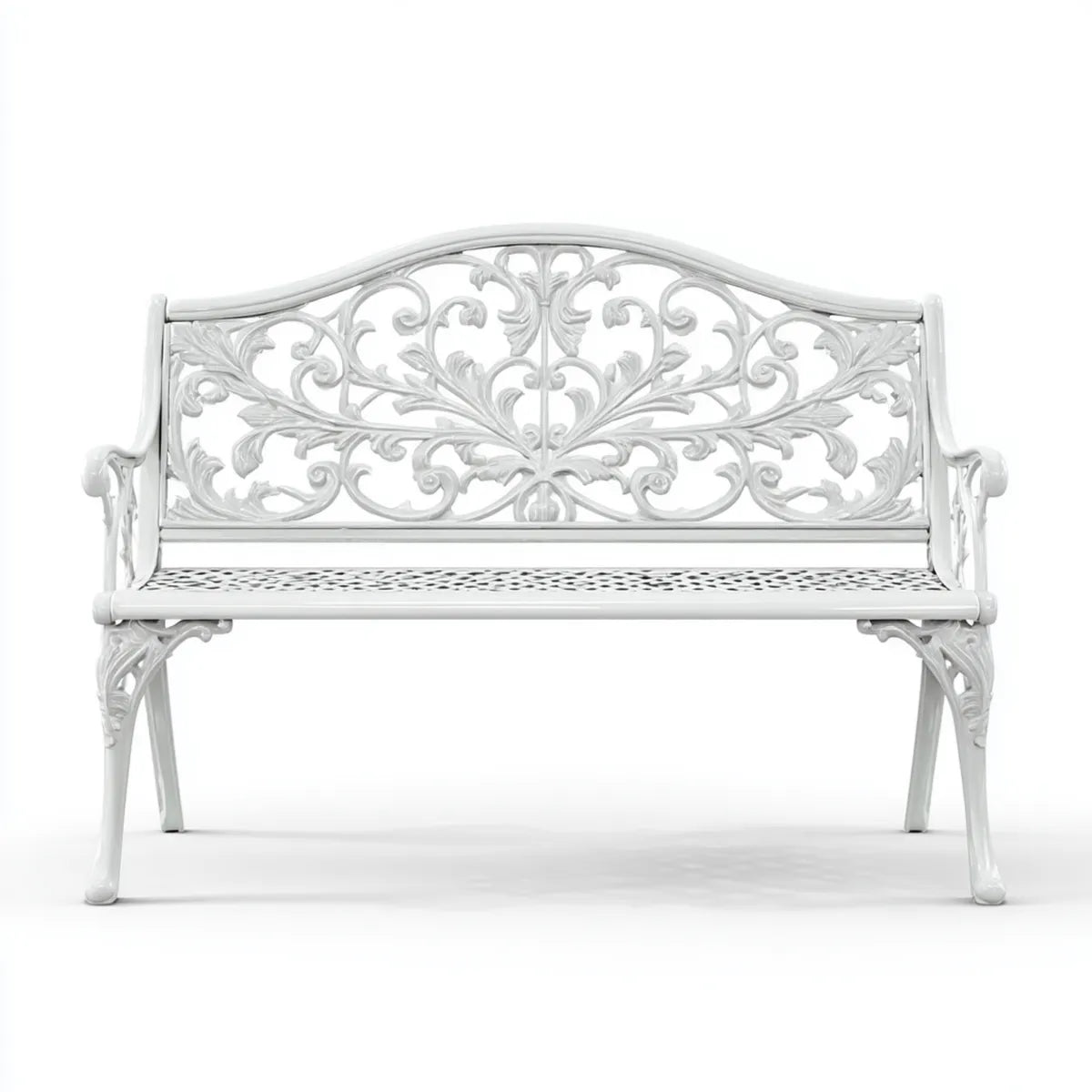 Ławka ogrodowa 2-osobowa biały 100 x 54 x 89 cm aluminiowe krzywe odlewania