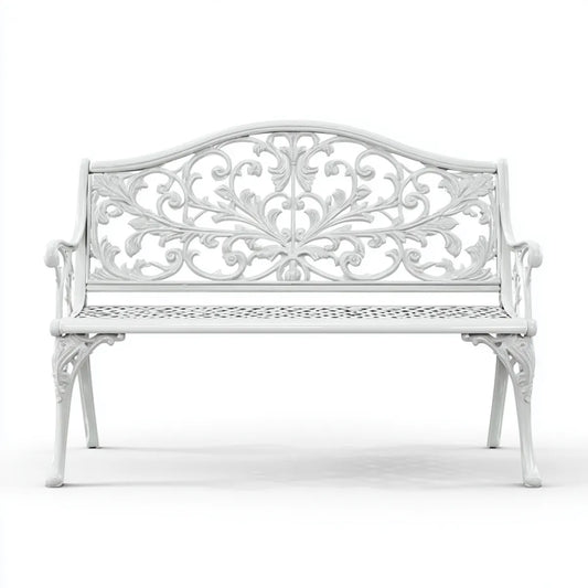 Ławka ogrodowa 2-osobowa biały 100 x 54 x 89 cm aluminiowe krzywe odlewania