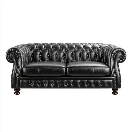Sofa, Chesterfield 2-kanapa czarny wykonany ze sztucznego poliuretanu 180 x 90 x 75 cm