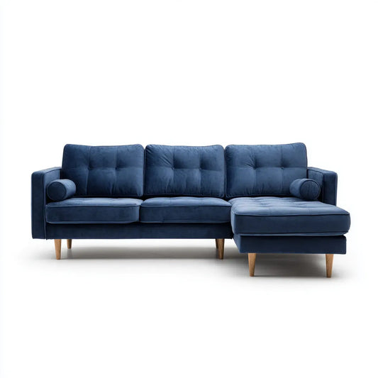 Sofa, Kanapa narożna z granatowym zwrotnikiem 240 x 150 x 85 cm poliestrowy aksamit w kształcie L