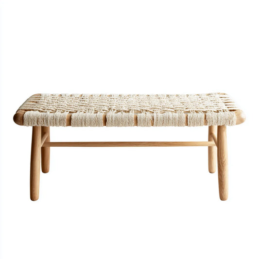 Ławka ogrodowa naturalna 120 x 40 x 45 cm z litego drewna z prostokątnym sznurem bawełnianym
