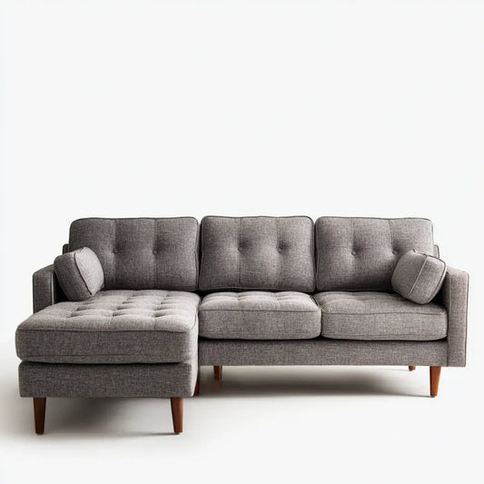 Sofa, Kanapa narożna z recyrem na lewym szarym 220 x 145 x 85 cm poliestrowego litego drewna
