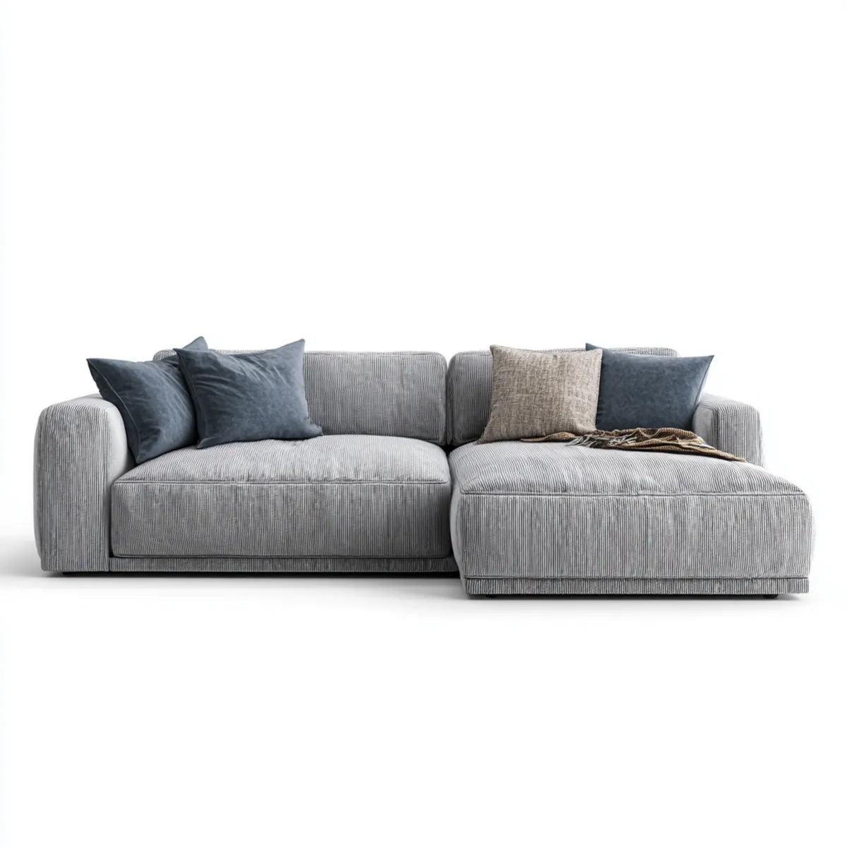 Sofa, Kanapa narożna z prawego rekameru szarego 280 x 170 x 85 cm poliestrowego sznura kształt litery L