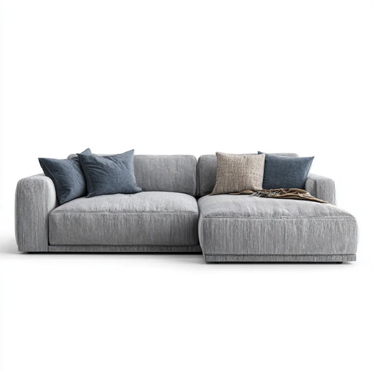 Sofa, Kanapa narożna z prawego rekameru szarego 280 x 170 x 85 cm poliestrowego sznura kształt litery L
