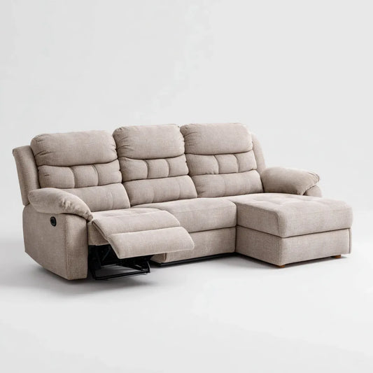 Sofa, Kanapa narożna z funkcją relaksacyjną Beżowa 3-fotelik Polyester L- forma 260 x 160 x 102 cm