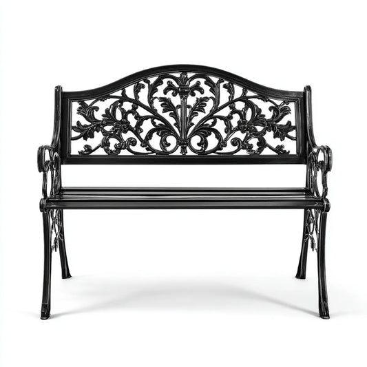 ławka ogrodowa czarna 100 x 54 x 77 cm zakrzywiona z odlewania aluminiowego pokrytego proszkiem