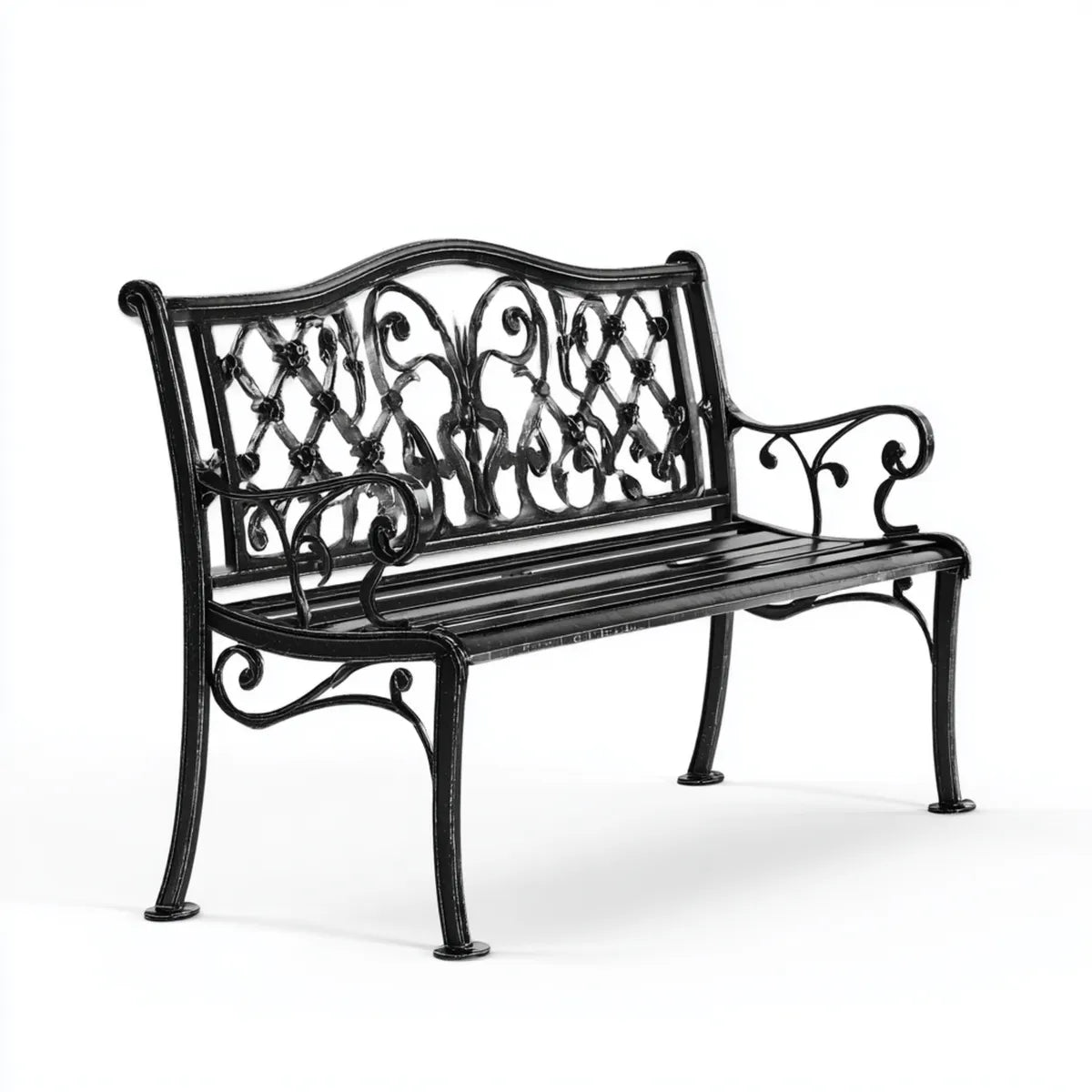 Ławka ogrodowa 2-fotelik czarny 122 x 61 x 93 cm stali proszkowo-pokrytej prostokątna
