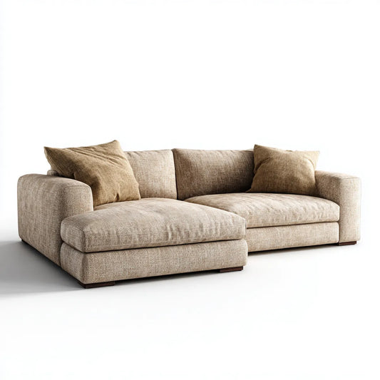 Sofa, Kanapa narożna z powrotem beżowy 270 x 165 x 82 cm poliestrowy tkanina prostokątna