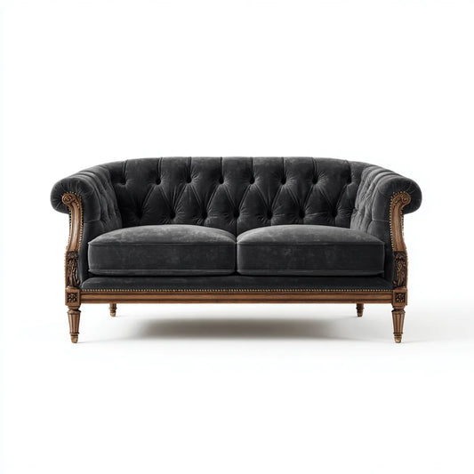 Sofa, 2-osobowa Chesterfield Sofa czarny 180 x 85 x 98 cm poliester aksamit stały bukowy drewno prostokątne