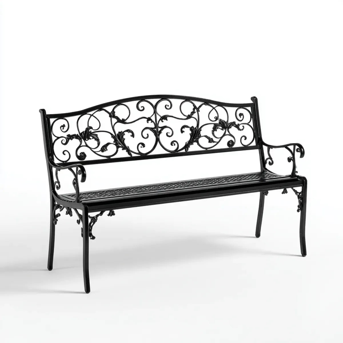 Ławka ogrodowa czarny 122 x 61 x 93 cm stali proszkowo-pokrytej prostokątną powierzchnią siedzenia