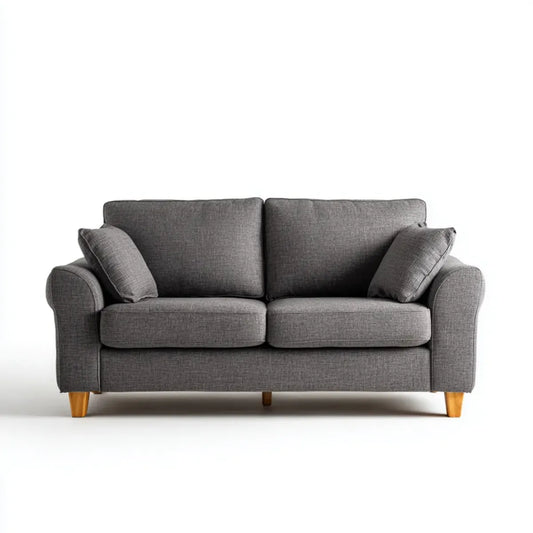 sofa 2-osobowa szara 152 x 85 x 88 cm z poliestrową tapicerką i listwy z litego drewna prostokątne