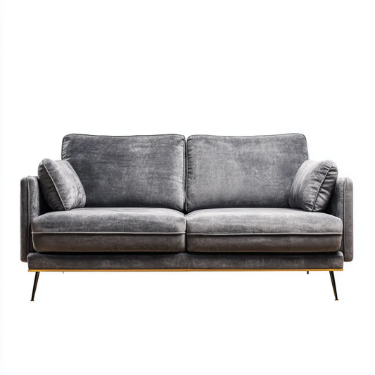 Sofa, 2-fotelikowa sofa Ciemnoszara 180 x 88 x 84 cm z poliestrową tapicerką aksamitną i prostokątnym kształtem