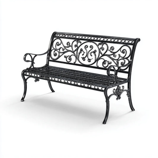 Ławka ogrodowa 2-fotelik czarny 127 x 61 x 85 cm Żeliwo prostokątne