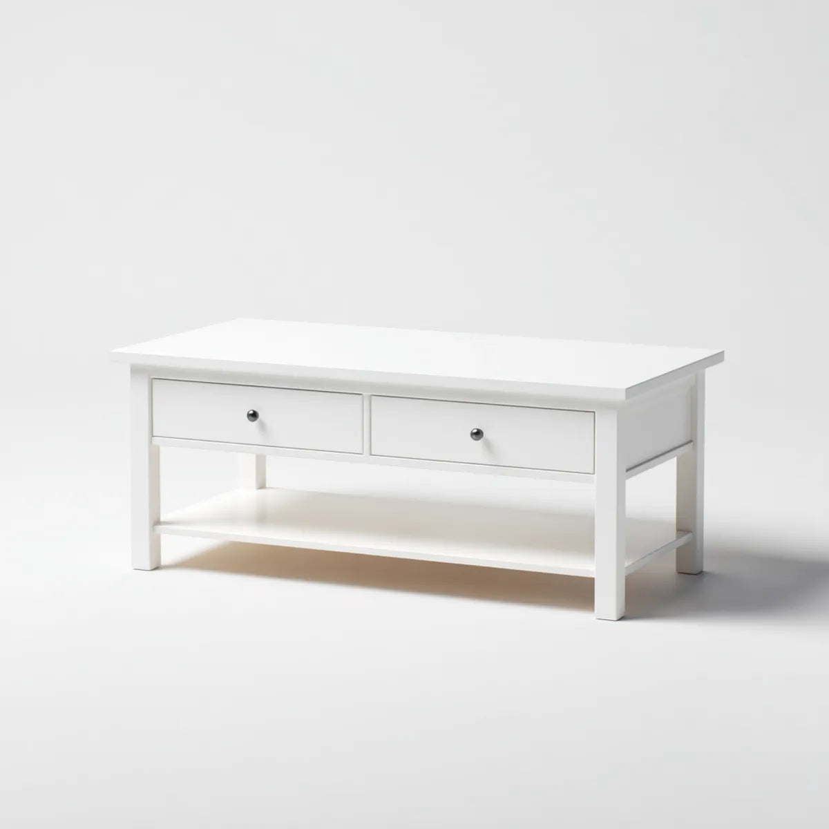 Stolik kawowy, Biały stolik kawowy z 2 szufladami i prostokątną półką MDF 100 x 50 x 45 cm